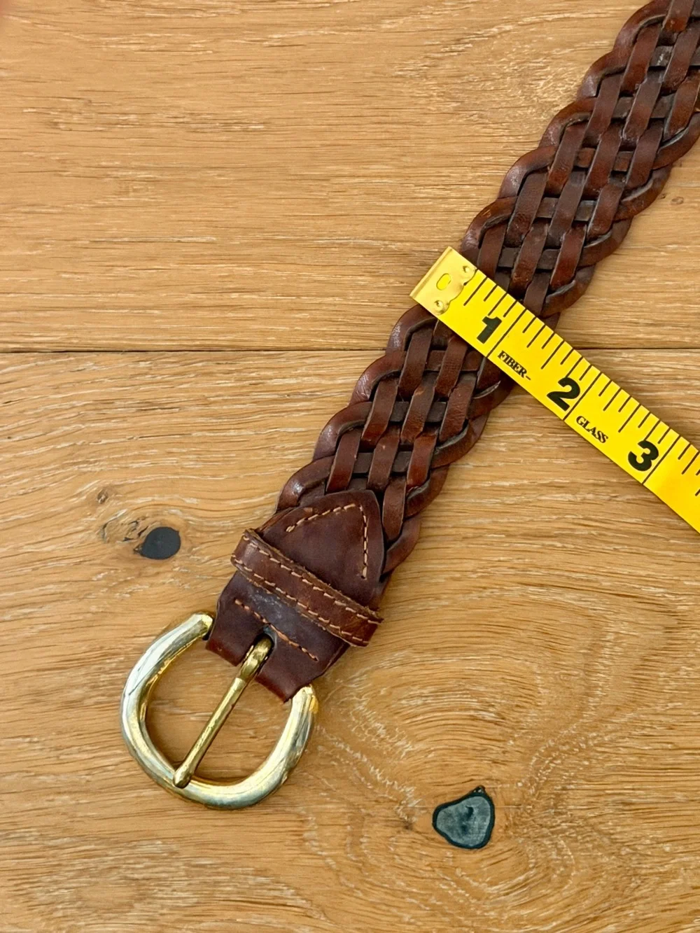 Vintage 90s Braided Leather Belt Brown Preppy Country Club Coastal Size 32